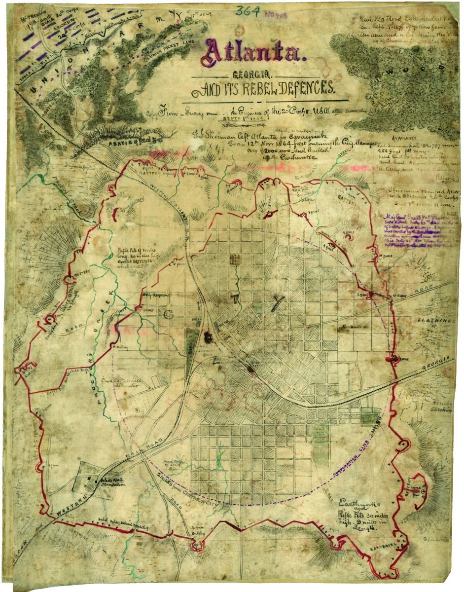 Robert Sneden’s Map of Atlanta’s Confederate Defenses